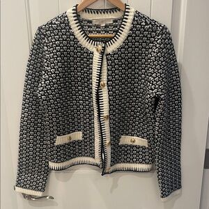 LOFT Black and White Patterned Blazer with Gold Buttons